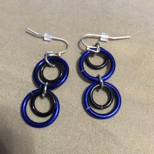 Two tier Dingley earrings. In blue and black.